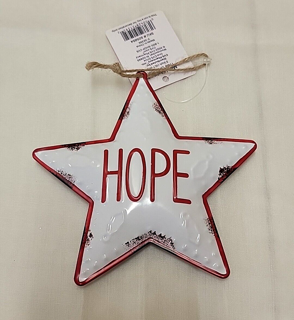 Merry Brite Metal Star Christmas Tree Ornament 5" Hope